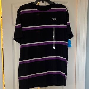 Neff Men's Black and Purple Striped Tee